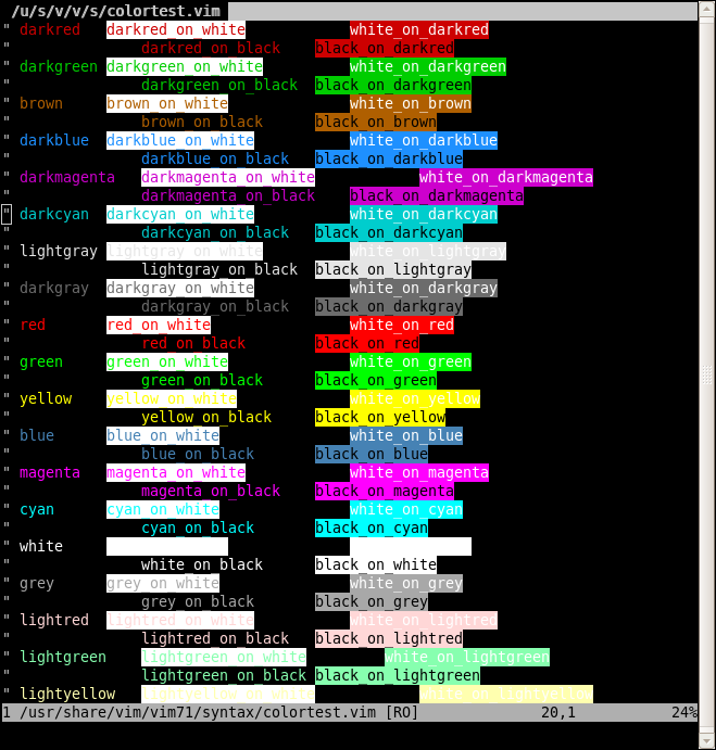 Successful 256 colour test in Vim