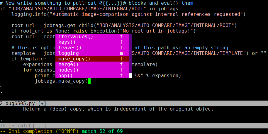 Screenshot showing VIM's popup menu