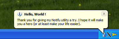 Screenshot of Notifu showing a Balloon notification